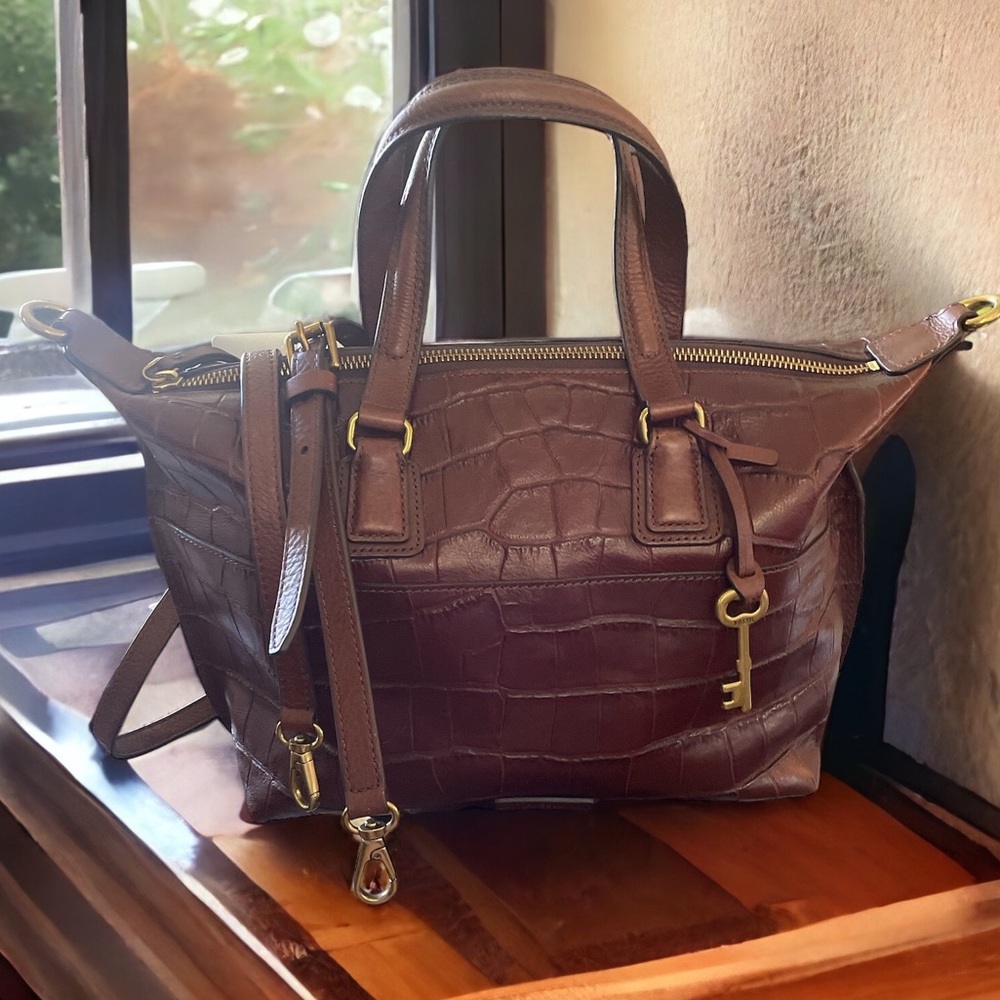 Fossil Julia crossbody satchel Croc Embossed Leather Classic Shoulder Bag Purse